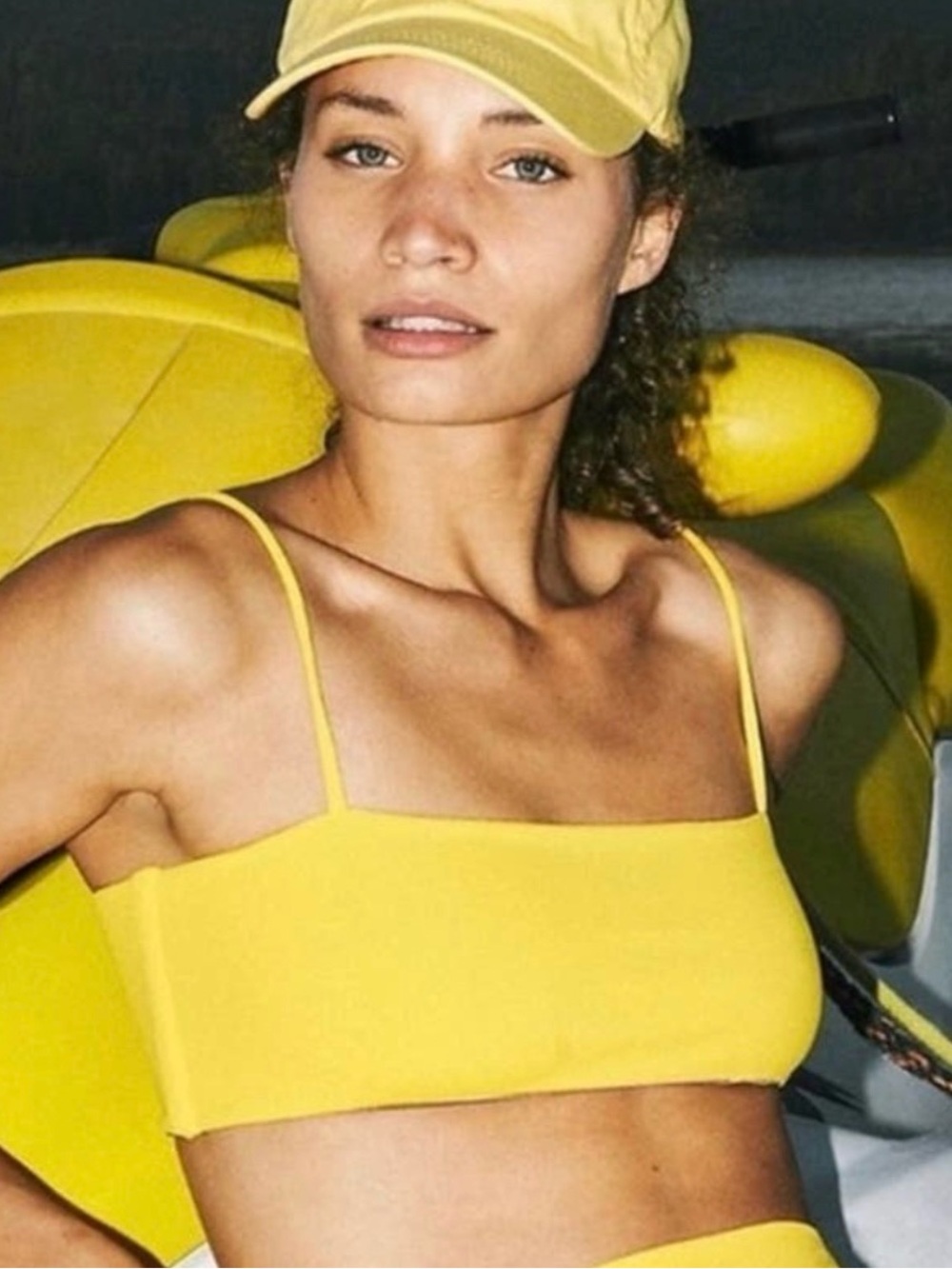 NWT Acacia Rhodes Ribbed Bikini Swim TOP in Lemon Size Large